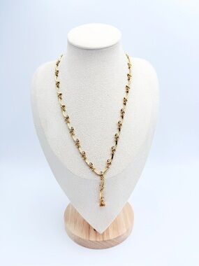 Vintage Gold Tone Rhinestone Y Drop Necklace Art Nouveau Style